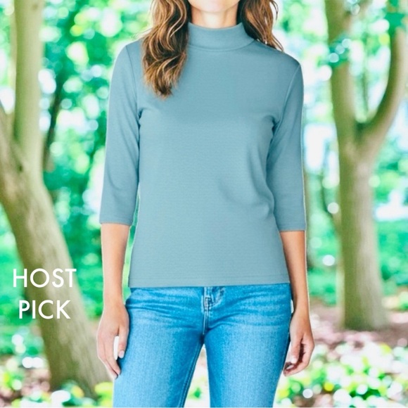 NWT Marc Cain Half Sleeve Turtleneck Rib Top in Light Blue sz N2  / US 4 - Picture 1 of 11